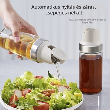Automatikus nyitású fűszeresüveg üvegtesttel és rozsdamentes acél kifolyócsővel, szója- és ecetszószhoz, valamint egyéb folyékony fűszerekhez (Üveg; Rozsdamentes acél kifolyó; Automatikus mechanizmus)