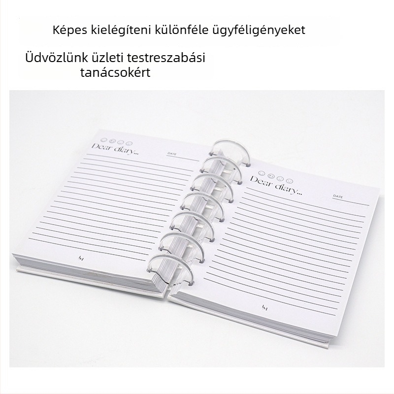 Spirálisan kötött notesz gombás lyukakkal, 150 oldal, belső oldalak papír, logónyomtatás elérhető, testre szabható