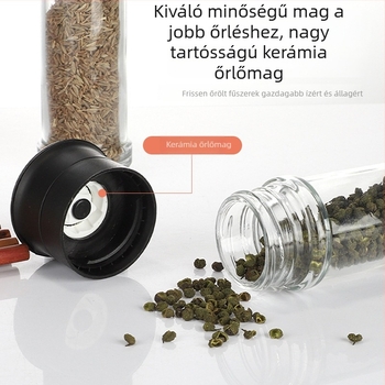 Üvegből készült bors- és tengeri só őrlőpalack – kézi működtetésű, modern minimalist dizájn