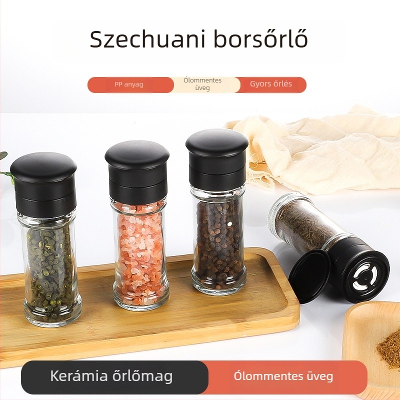 Üvegből készült bors- és tengeri só őrlőpalack – kézi működtetésű, modern minimalist dizájn