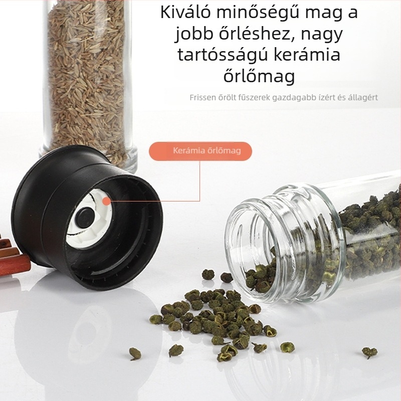 Üvegből készült bors- és tengeri só őrlőpalack – kézi működtetésű, modern minimalist dizájn