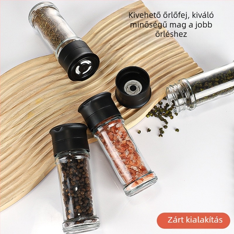 Üvegből készült bors- és tengeri só őrlőpalack – kézi működtetésű, modern minimalist dizájn