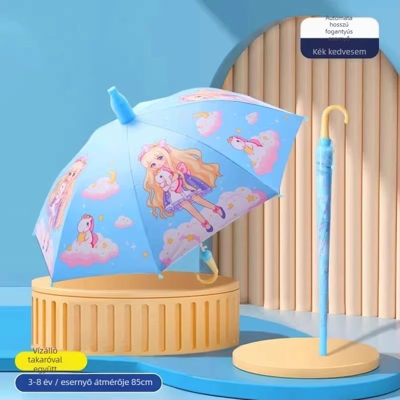 Gyerekeknek készült esernyő a napsütésre és esőre, vinil bevonat anyag, UPF 50+, 8 bordás váz, kézi nyitás-zárás, cartoon stílus