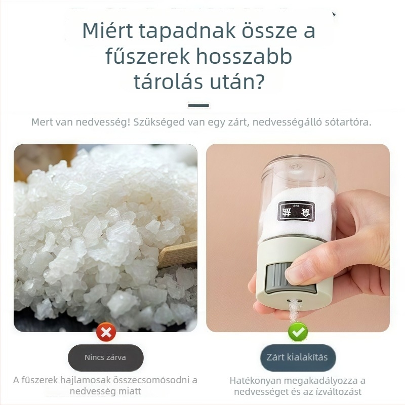 Ice Bird Üveg Só- és Fűszertartó Készlet – Nedvességálló, Zárható Sóadagoló, Konyhai Használatra