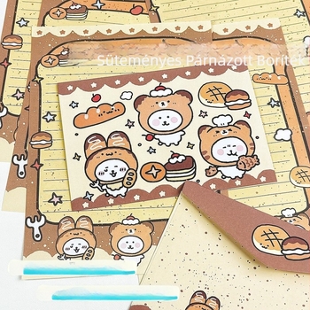 Medve témájú levélpapír kenyérsütő szakács motívummal és nyugati stílusú borítékkal; anyag: papír; logó nélkül; személyre szabás nélkül