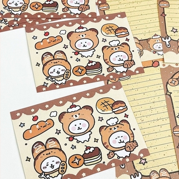 Medve témájú levélpapír kenyérsütő szakács motívummal és nyugati stílusú borítékkal; anyag: papír; logó nélkül; személyre szabás nélkül