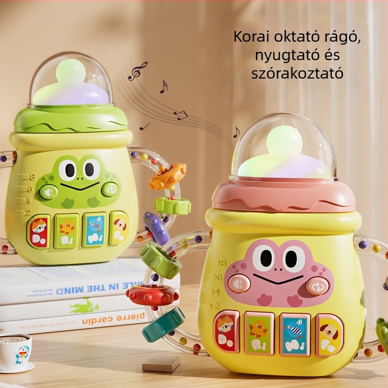 Interaktív babajáték zenével és fényekkel, kézben tartható cumisüveg dizájn, oktatási célú és akkumulátoros