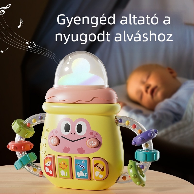 Interaktív babajáték zenével és fényekkel, kézben tartható cumisüveg dizájn, oktatási célú és akkumulátoros