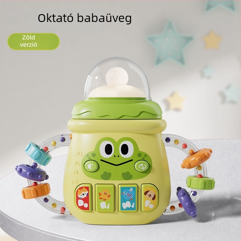 Interaktív babajáték zenével és fényekkel, kézben tartható cumisüveg dizájn, oktatási célú és akkumulátoros