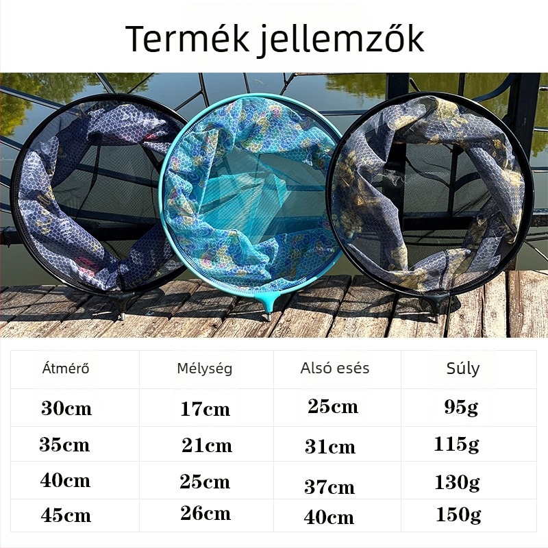 Alumínium-ötvözetből készült horgász hálófej, levehető és cserélhető háló, kerek formájú, horogellenes kialakítás, gyorsan száradó
