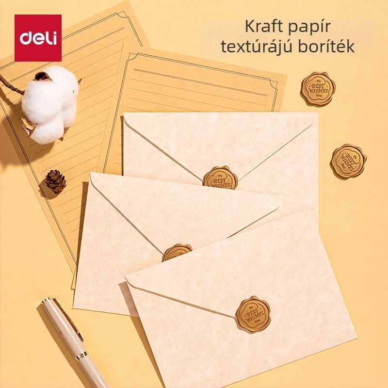 Effective levélpapír készlet Kraft borítékokkal, báránybőr mintás, vastag papír, nyugati levél-stílusú boríték, logó nélküli, testreszabás nélküli