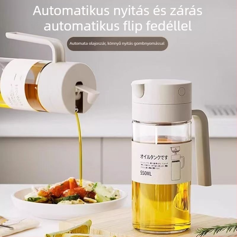 Boroszilát üveg olajsprayüveg, 2 az 1-ben kialakítás, csepegésmentes, ködös permetező, automatikus nyitás-zárás