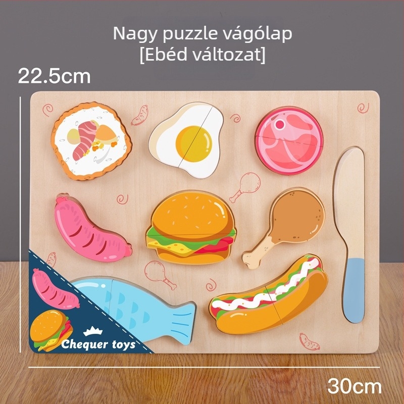 Fából készült mágneses puzzle tábla gyümölcsök és zöldségek felvágásához – gyerekeknek 4–6 éveseknek