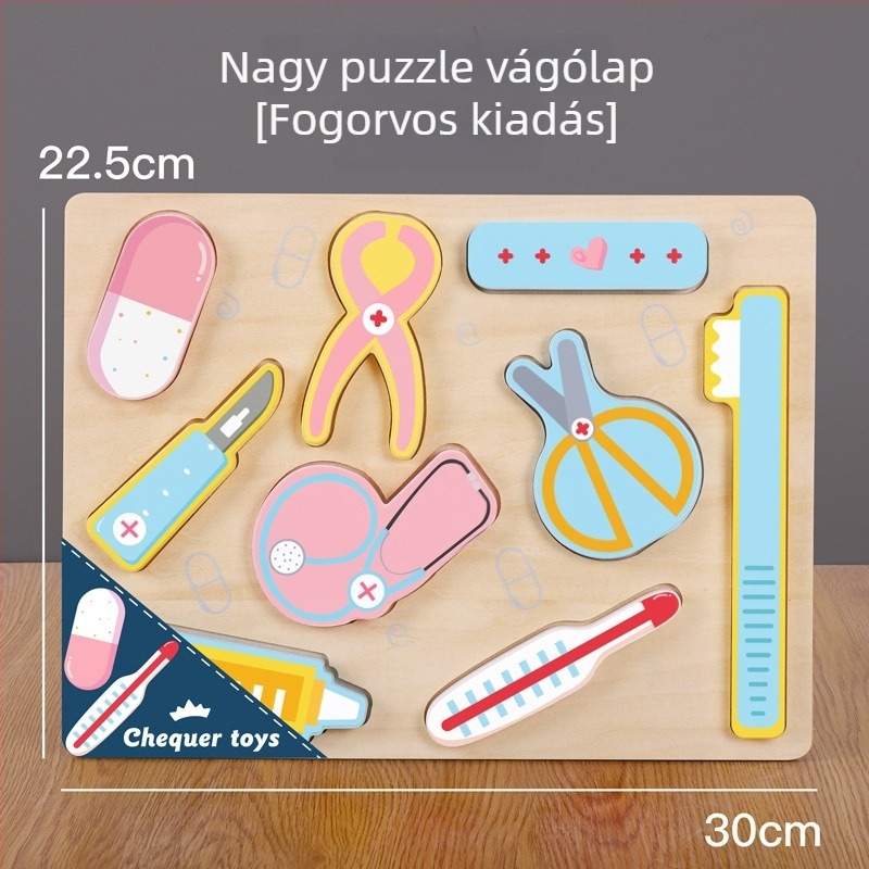 Fából készült mágneses puzzle tábla gyümölcsök és zöldségek felvágásához – gyerekeknek 4–6 éveseknek