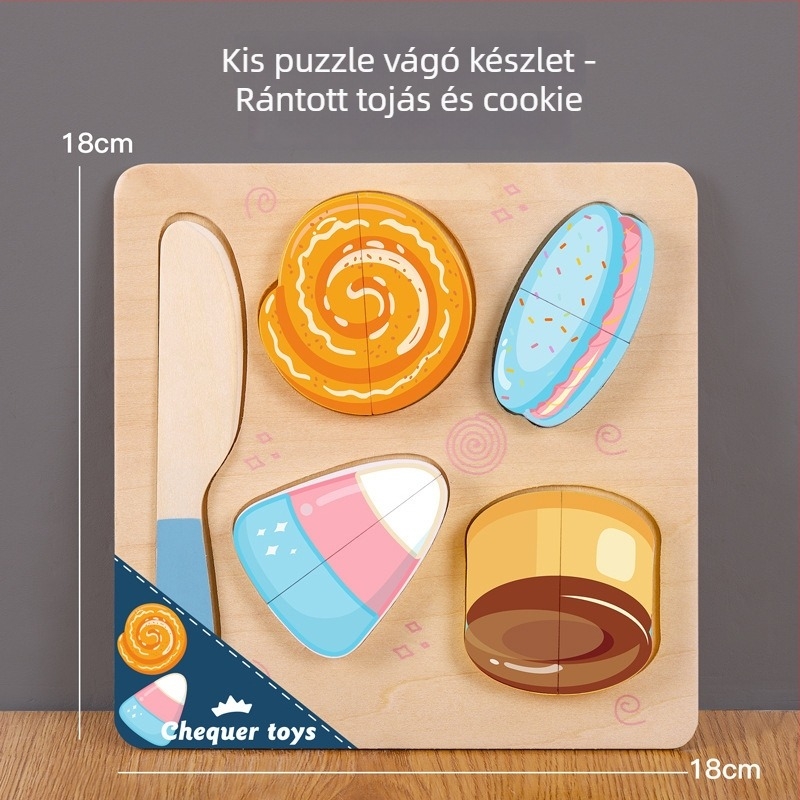 Fából készült mágneses puzzle tábla gyümölcsök és zöldségek felvágásához – gyerekeknek 4–6 éveseknek