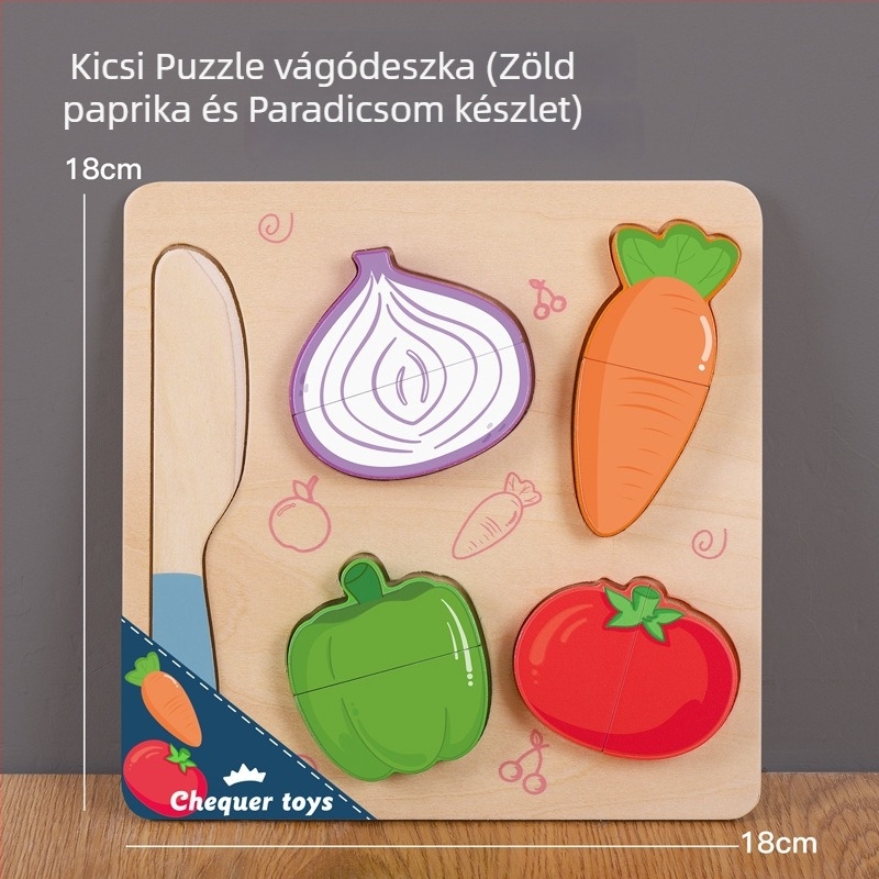Fából készült mágneses puzzle tábla gyümölcsök és zöldségek felvágásához – gyerekeknek 4–6 éveseknek
