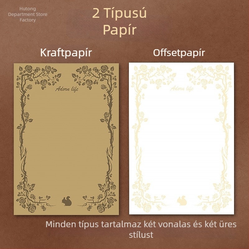 Írólap és boríték készlet – vintage stílus, egyszerű művészi dizájn kézzel írt levelekhez, Amber 985, Anyag: selyem virág