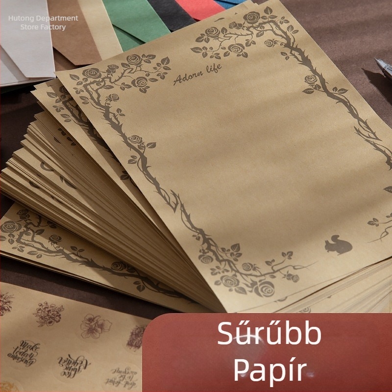 Írólap és boríték készlet – vintage stílus, egyszerű művészi dizájn kézzel írt levelekhez, Amber 985, Anyag: selyem virág