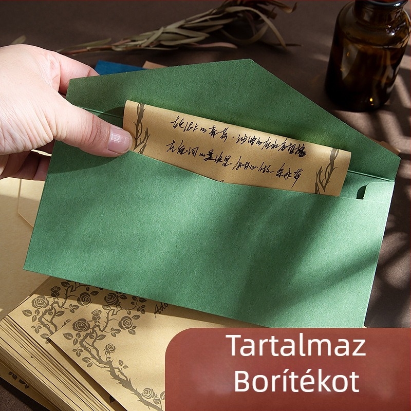 Írólap és boríték készlet – vintage stílus, egyszerű művészi dizájn kézzel írt levelekhez, Amber 985, Anyag: selyem virág