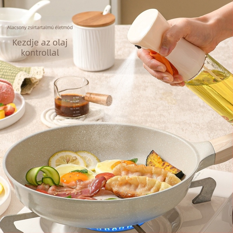 Üveg olajtartó gravitációs permetezővel, automatikus nyitás-zárás, modern minimalista stílus, nyomtatott logó