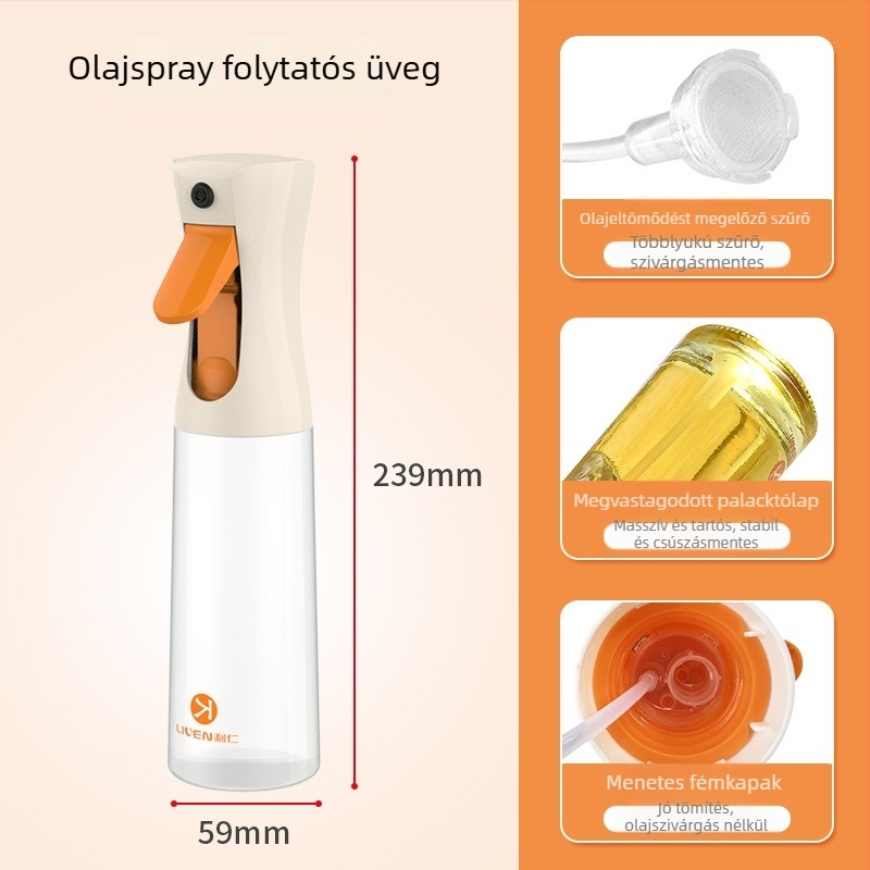 Üveg olajtartó gravitációs permetezővel, automatikus nyitás-zárás, modern minimalista stílus, nyomtatott logó