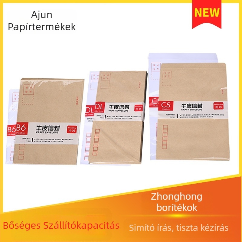 Zhonghong boríték, Kraft papírból, kínai stílusú boríték, ÁFA-számlákhoz, logó nélküli, testreszabás nélküli