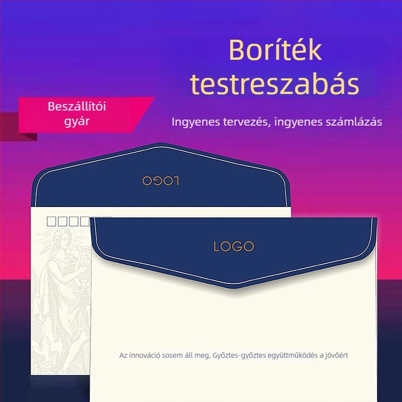 Logo nyomtatással és testreszabással ellátott boríték (Anyagok: fehér karton, bevont papír, sárga kraft papír, offset papír; Modell: No. 6/ZL; Stílus: kínai boríték; Logó nyomtatás: Igen; Testreszabás: Igen)