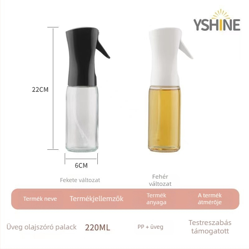 Üveg olajspray palack nyomógombos permetezővel, automatikus nyitás-zárás, minimalist design, Yao Chen