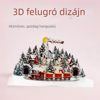 3D-s pop-up karácsonyi üdvözlőlap hóemberrel a sötét városi erdőben, kézműves téli ajándék, borítékkal