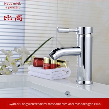 Rozsdamentes acél mosdó-/fürdőszobai csap – kerámiás patronos keverő, függőleges beépítés, 0–90°C működési tartomány, 10 mm bemenet/kimenet