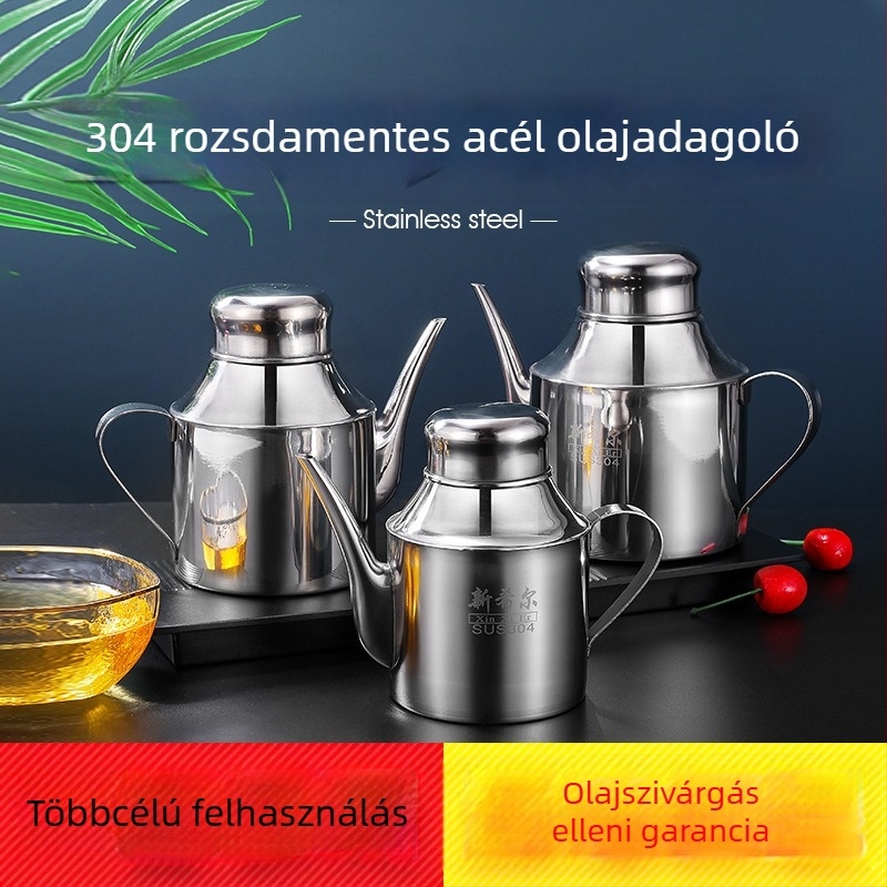 Új 304 rozsdamentes acél olajtartó a konyhához – olaj, ecet és szójaszósz tároló fedővel, szivárgásmentes áramlás-szabályozás