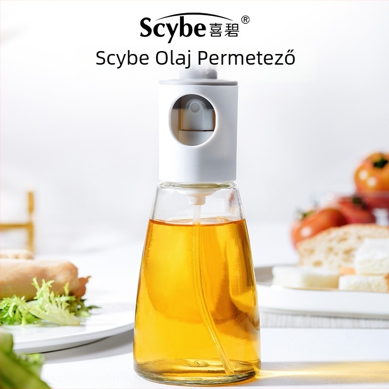 Olajspray-palack olajsütőhöz (air fryer) – üveg, nyomtatott logó, nyomásos permetező funkció, étolaj tartó, márka Xibi