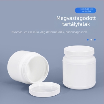 Fehérje por tároló tartály, HDPE műanyag, csavaros zárású, széles nyílású, 1250 ml / 1100 ml kapacitás