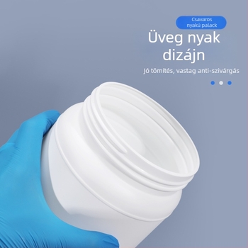 Fehérje por tároló tartály, HDPE műanyag, csavaros zárású, széles nyílású, 1250 ml / 1100 ml kapacitás