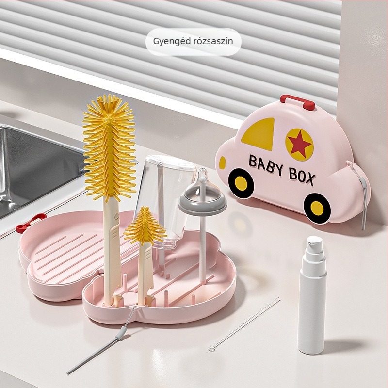 Yobeidi cumisüveg tisztító készlet szárítóállvánnyal, cumisüveg tisztító kefével, hordozható tároló dobozzal