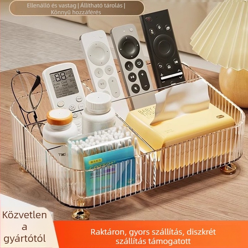 Kozmetikai tároló doboz PET műanyagból, 2 rekesz, többfunkciós asztali szervező a nappaliba, hálószobába és dolgozószobába