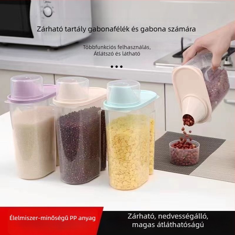 Plasztik gabonatároló tartály, rovarbiztos, nedvességálló, légmentesen záródó, nordic stílusú