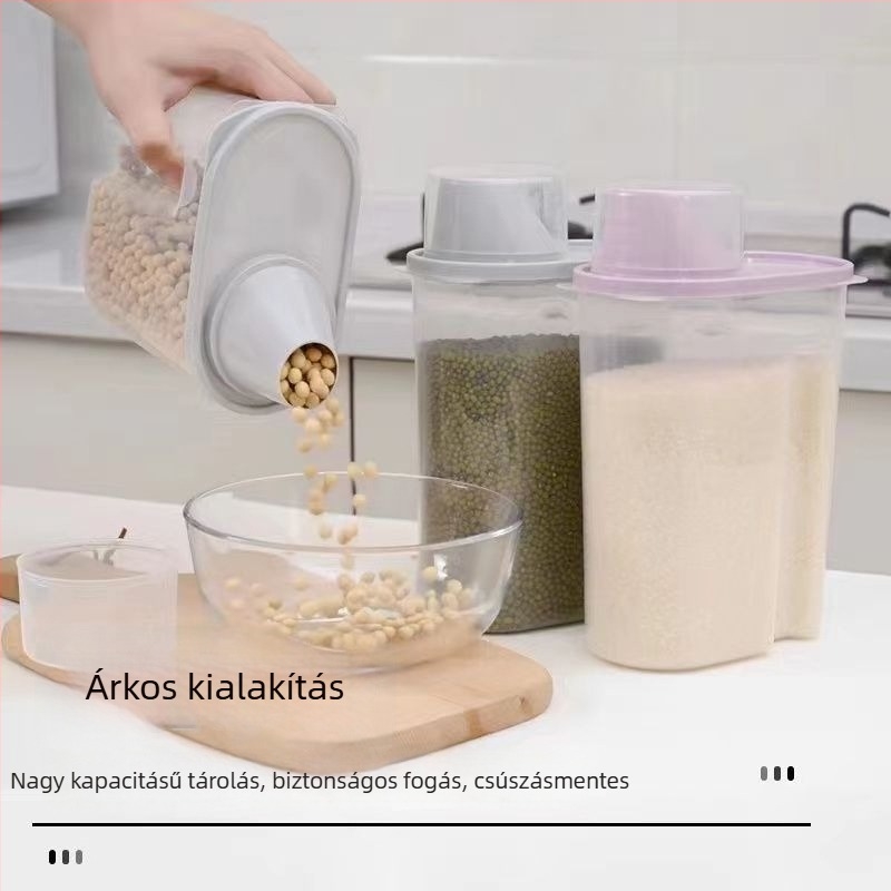 Plasztik gabonatároló tartály, rovarbiztos, nedvességálló, légmentesen záródó, nordic stílusú