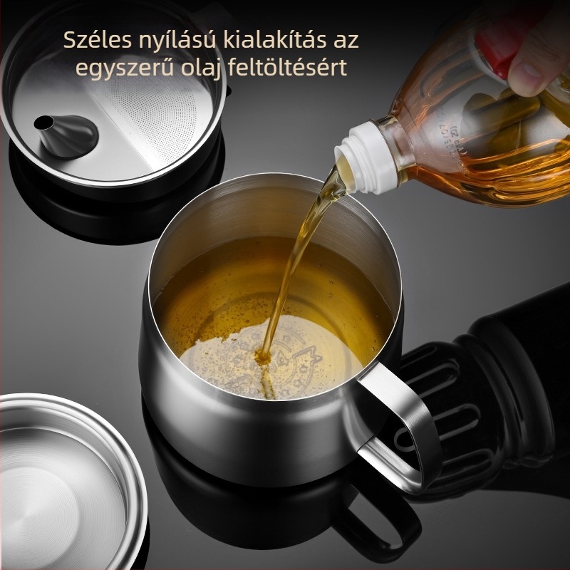 304 rozsdamentes acél olajtartó konyhai szűrőedény, csöpögésbiztos, nagy kapacitású