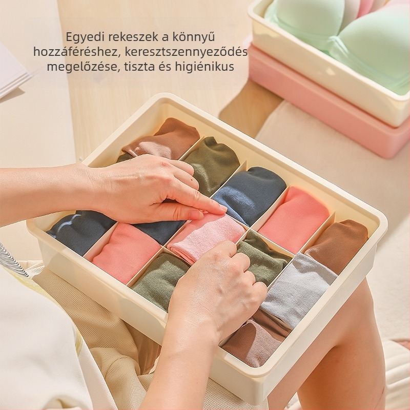 Műanyag fehérnemű- és zokitároló doboz rekeszekkel