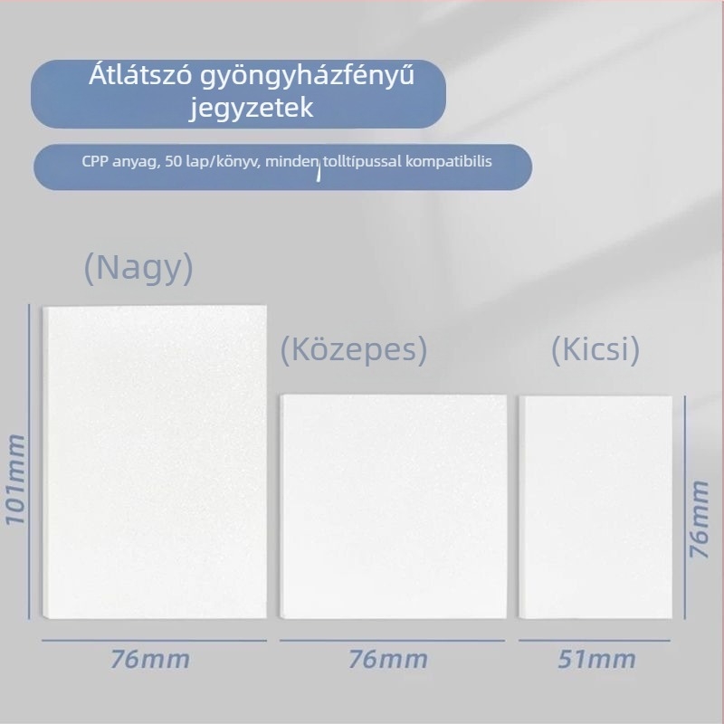 Áttetsző ragasztós jegyzetek matt felülettel, gyorsan száradó, vízálló, ragadós, magas átlátszóságú gyöngyházpapír, téphető és írható diákok számára