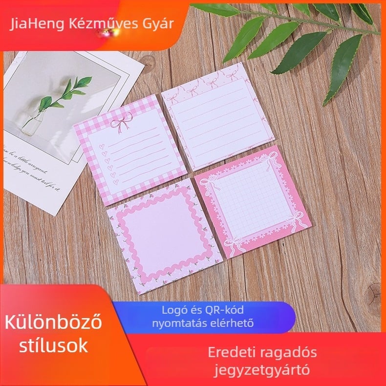 Rózsaszín pillangó csomó ragasztós jegyzetek készlet – Jia Heng 001, 30 belső oldal, ragasztó, egyedi ajándékdobozos csomagolás