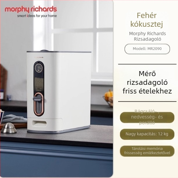 Rizstároló tartály - ABS+PP, zárt, nedvesség- és rovarvédett, fedéllel, 12 kg kapacitás