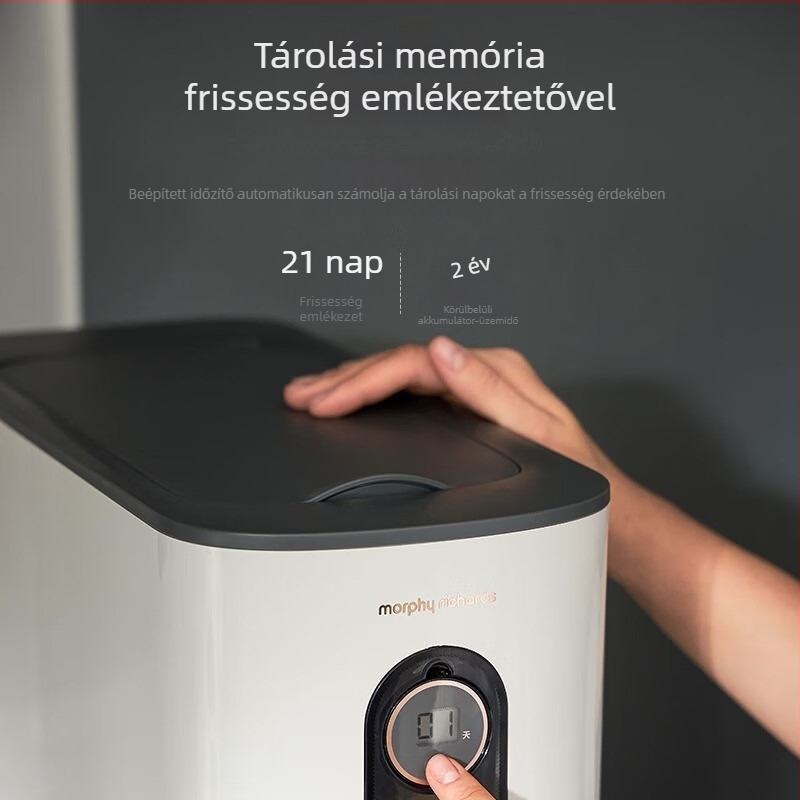 Rizstároló tartály - ABS+PP, zárt, nedvesség- és rovarvédett, fedéllel, 12 kg kapacitás