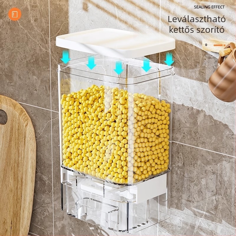 Rizstároló tartály zárható fedővel; nedvesség- és rovarbiztos; PET műanyag; 5–6 literes kapacitás; modern dizájn