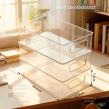 PET átlátható asztali tároló doboz csíkos mintával, fedél nélkül, modern minimalista design, 2,4 L kapacitás