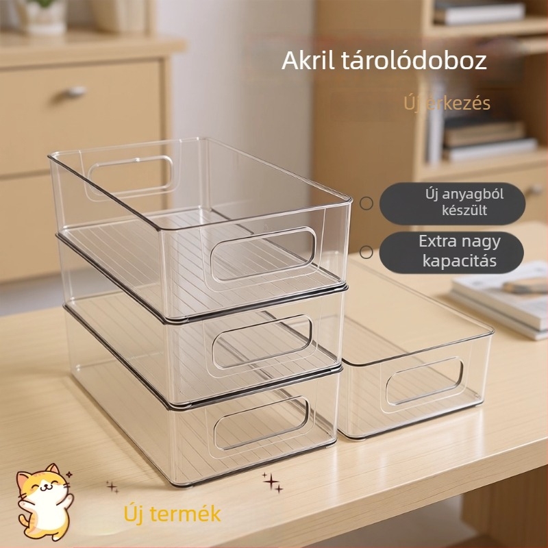 PET átlátható asztali tároló doboz csíkos mintával, fedél nélkül, modern minimalista design, 2,4 L kapacitás