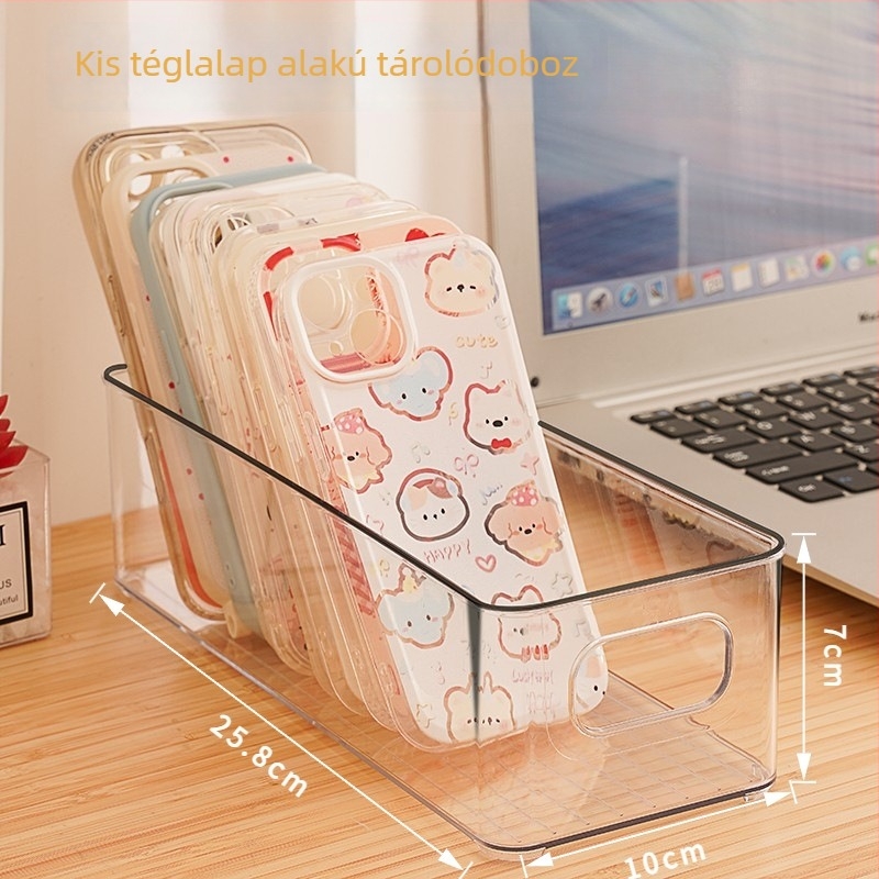 PET átlátható asztali tároló doboz csíkos mintával, fedél nélkül, modern minimalista design, 2,4 L kapacitás