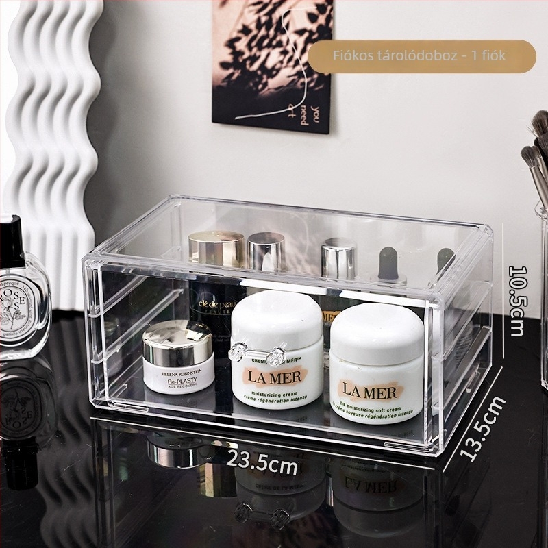 Asztali kozmetikai tároló egyetlen fiókkal, műanyag, modern minimalista stílus, 1 L kapacitás, alkalmas a nappaliba vagy hálószobába