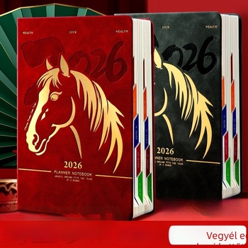 2026 A ló éve – Ütemező napló vastagított kivitelben, nagy kapacitású, naponta egy oldal